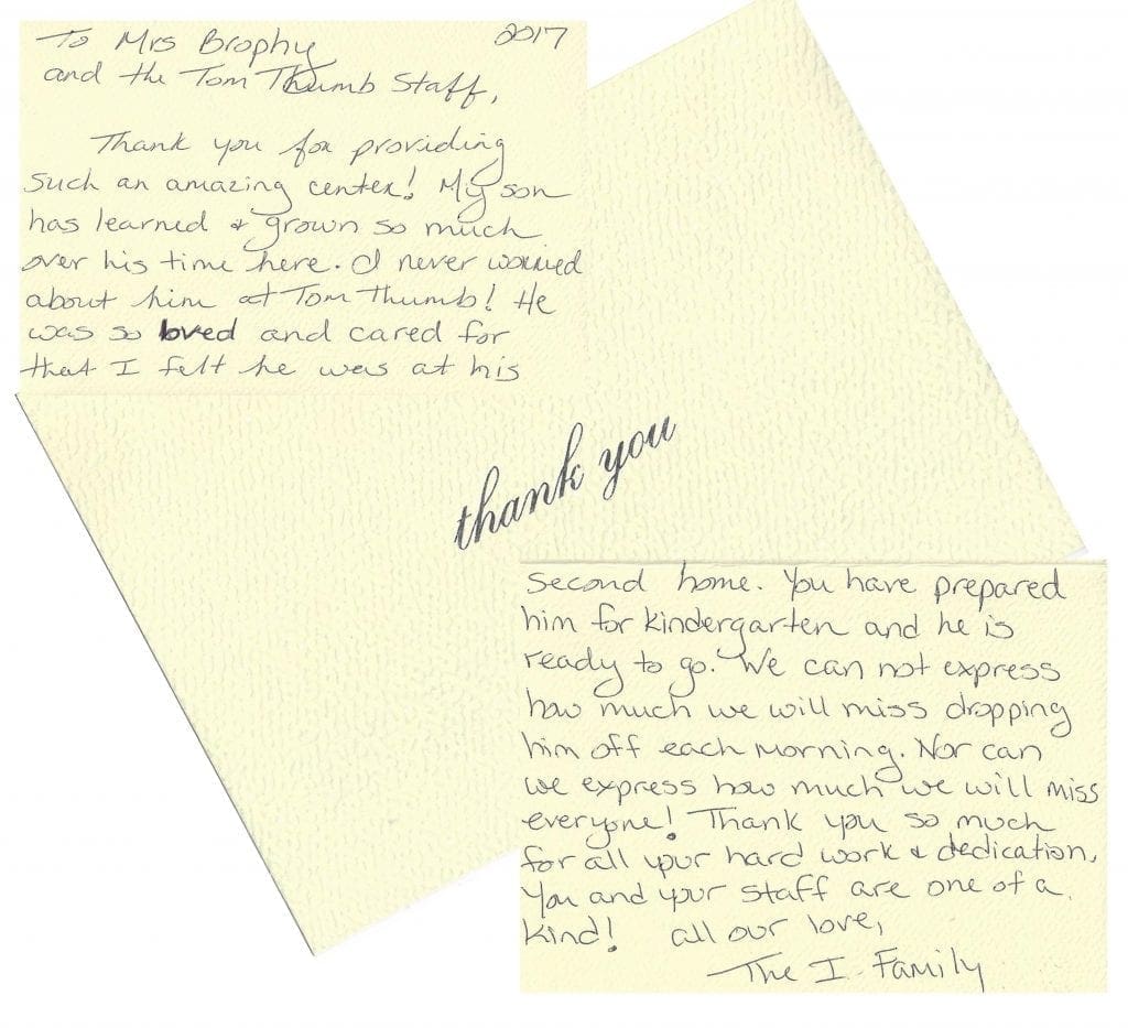 Thank You Note By I. Family - Tom Thumb Preschool