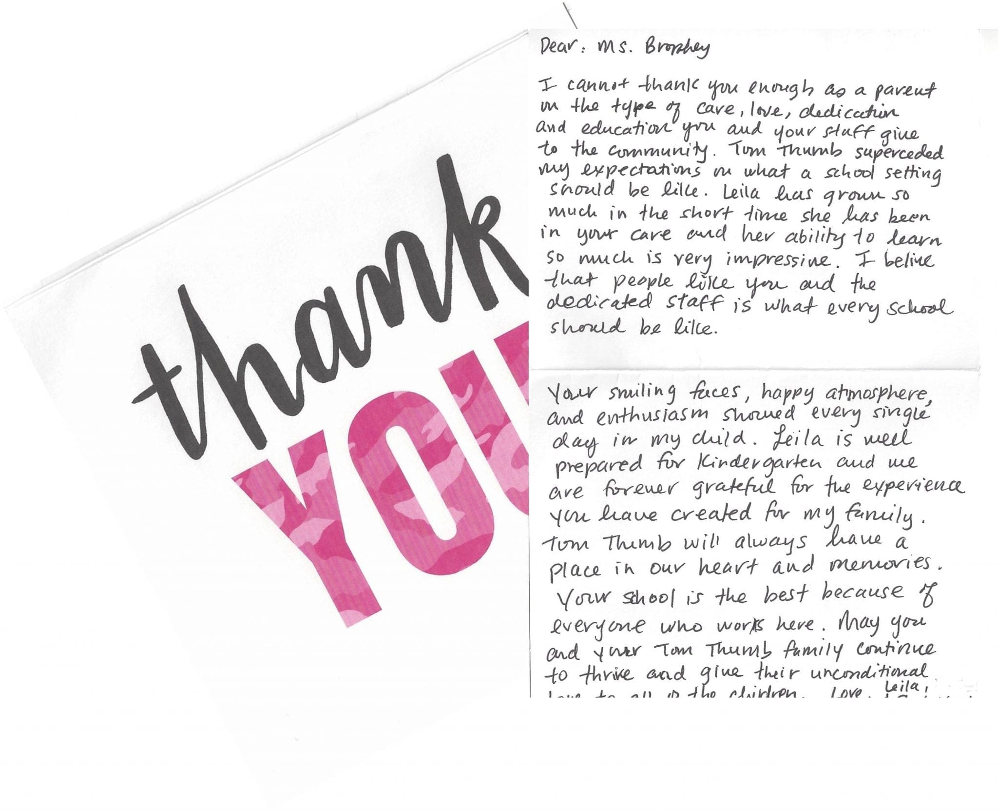 Thank You Note by Leila, Michael and Shelly V.