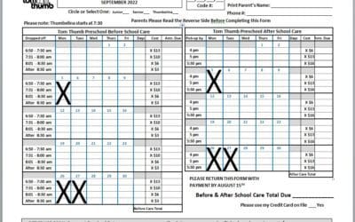 Before & After School Care Monthly Form