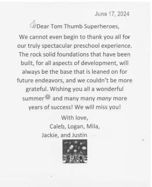 Tom Thumb Superheroes Thank You Note