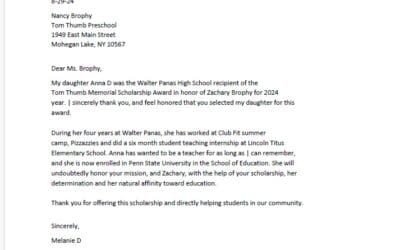 Thank You Letter from Scholarship Recipient