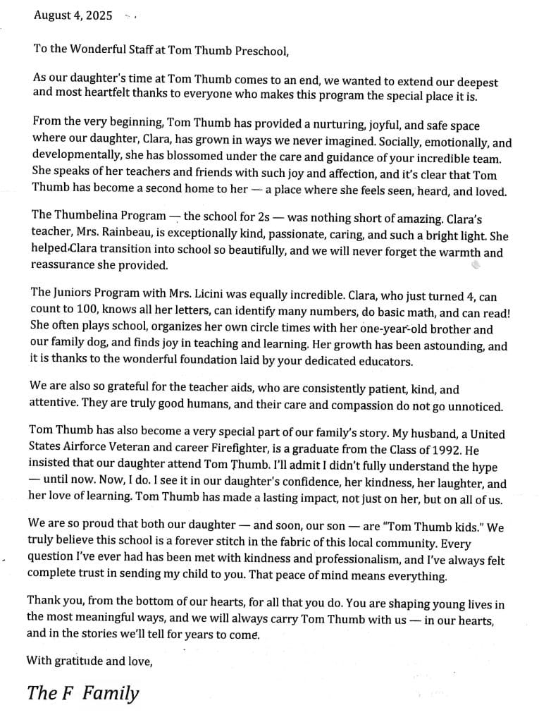 tom thumb preschool thank-you note for clara a second generation tom thumb kid.